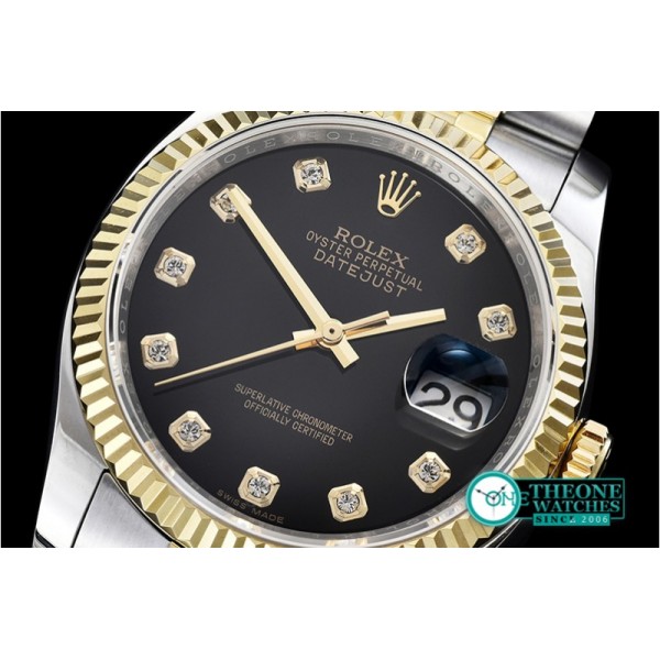 Rolex - DJ 36mm Jub Flt YG/SS Black Diams BP A3135 Mod