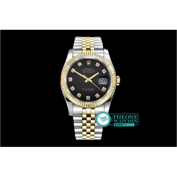 Rolex - DJ 36mm Jub Flt YG/SS Black Diams BP A3135 Mod