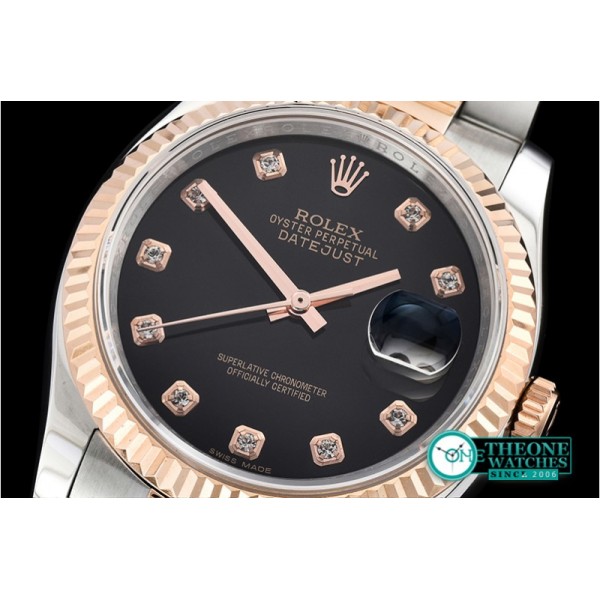 Rolex - DJ 36mm Oyst Flt RG/SS Black Diams BP A3135 Mod