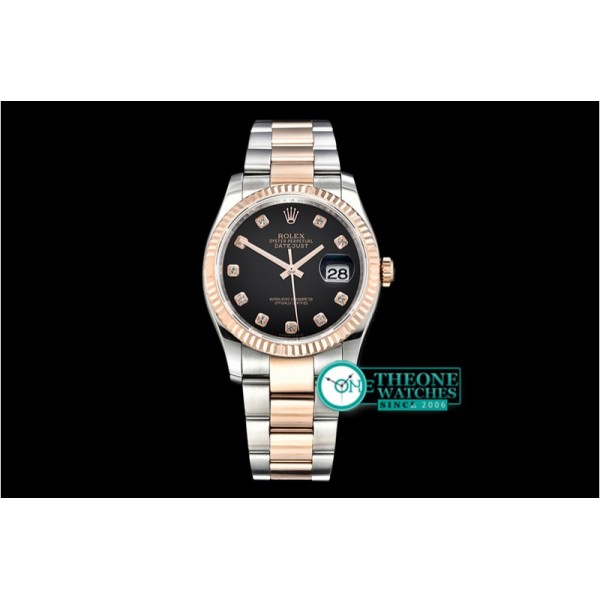 Rolex - DJ 36mm Oyst Flt RG/SS Black Diams BP A3135 Mod