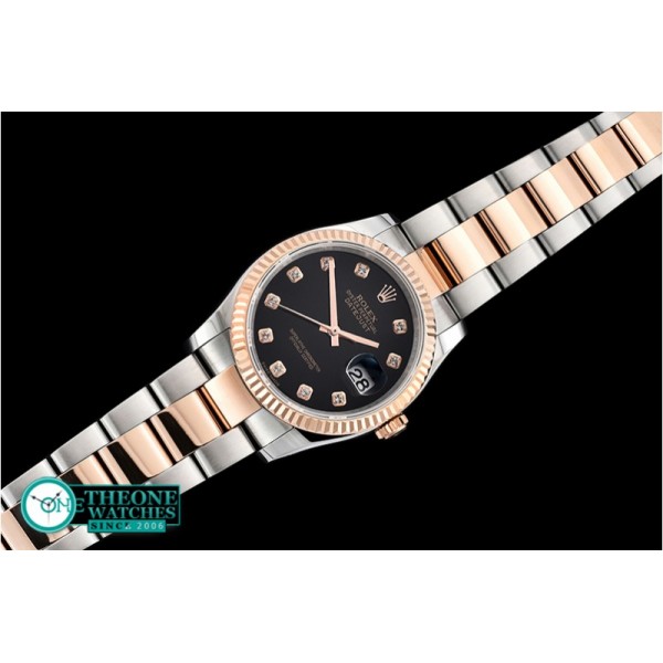 Rolex - DJ 36mm Oyst Flt RG/SS Black Diams BP A3135 Mod