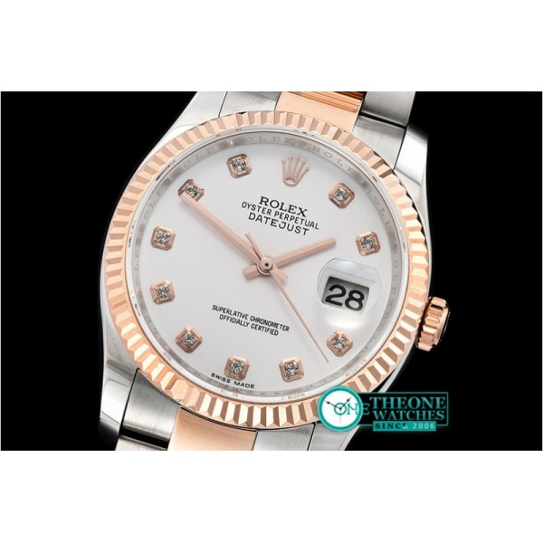 Rolex - DJ 36mm Oyst Flt RG/SS White Diams BP A3135 Mod