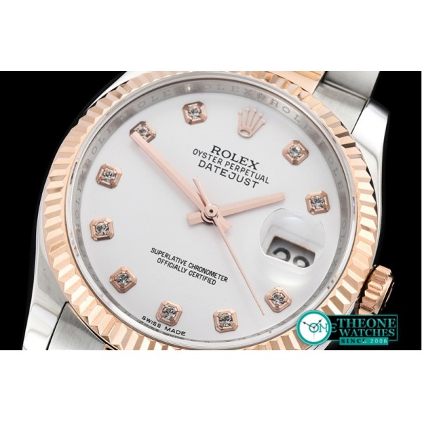 Rolex - DJ 36mm Oyst Flt RG/SS White Diams BP A3135 Mod