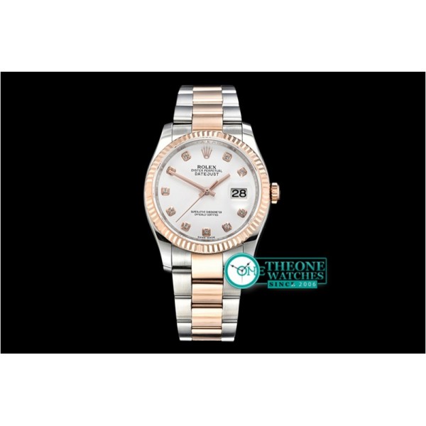 Rolex - DJ 36mm Oyst Flt RG/SS White Diams BP A3135 Mod