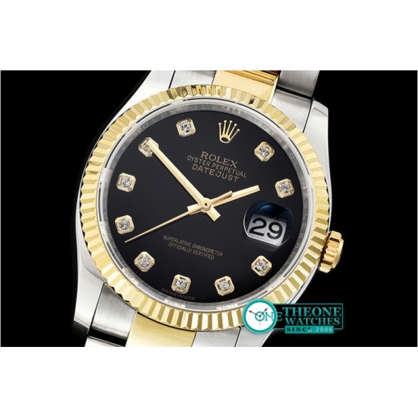 Rolex - DJ 36mm Oyst Flt YG/SS Black Diams BP A3135 Mod