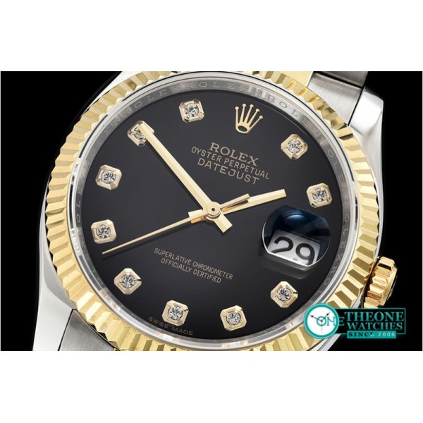 Rolex - DJ 36mm Oyst Flt YG/SS Black Diams BP A3135 Mod