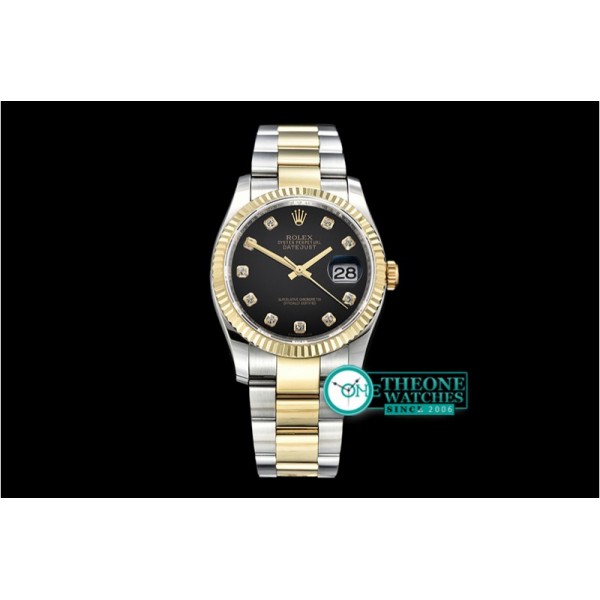 Rolex - DJ 36mm Oyst Flt YG/SS Black Diams BP A3135 Mod