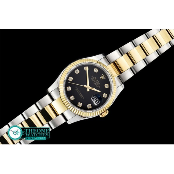 Rolex - DJ 36mm Oyst Flt YG/SS Black Diams BP A3135 Mod