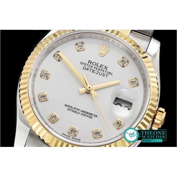 Rolex - DJ 36mm Oyst Flt YG/SS White Diams BP A3135 Mod