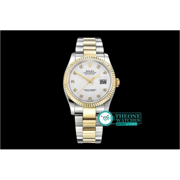 Rolex - DJ 36mm Oyst Flt YG/SS White Diams BP A3135 Mod