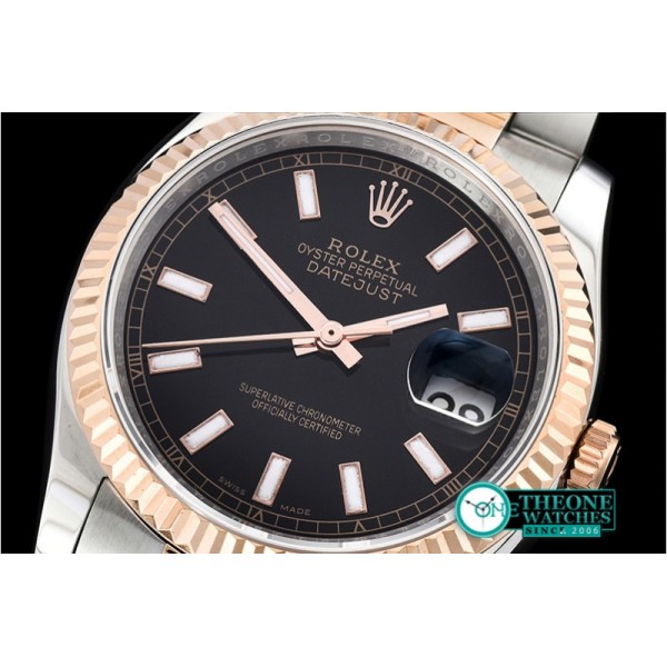 Rolex - DJ 36mm Oyst Flt RG/SS Black Thick Lume BP A3135 Mod