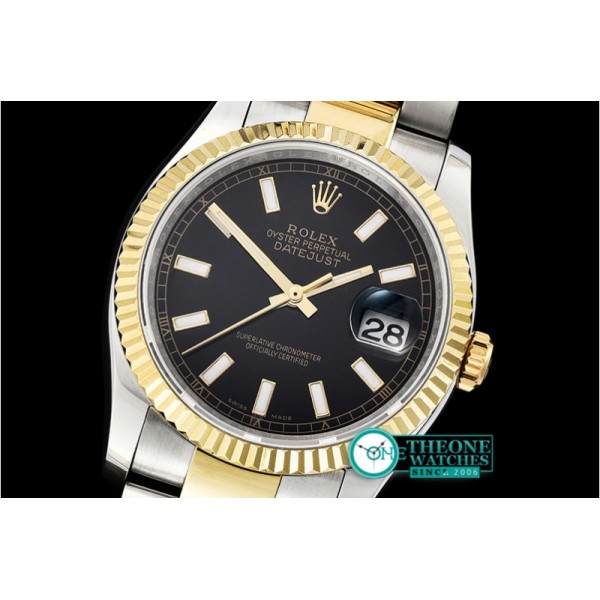 Rolex - DJ 36mm Oyst Flt YG/SS Black Thick Lume BP A3135 Mod