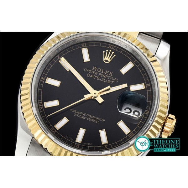 Rolex - DJ 36mm Oyst Flt YG/SS Black Thick Lume BP A3135 Mod