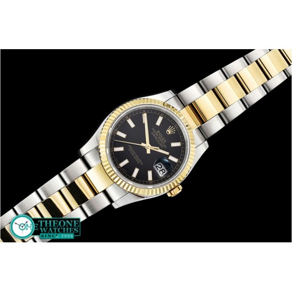 Rolex - DJ 36mm Oyst Flt YG/SS Black Thick Lume BP A3135 Mod