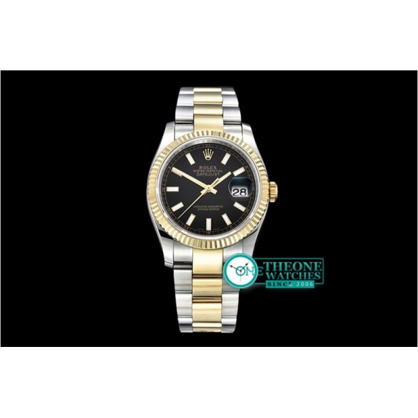 Rolex - DJ 36mm Oyst Flt YG/SS Black Thick Lume BP A3135 Mod