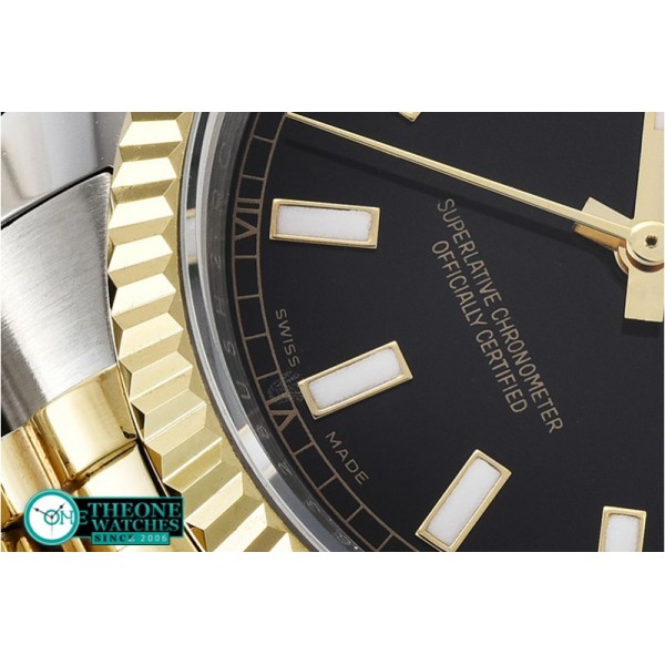 Rolex - DJ 36mm Jub Flt YG/SS Black Thick Lume BP A3135 Mod