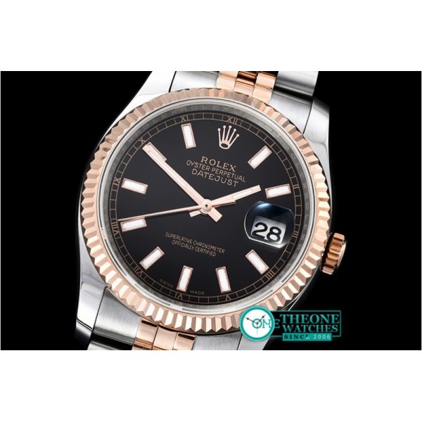 Rolex - DJ 36mm Jub Flt RG/SS Black Thick Lume BP A3135 Mod