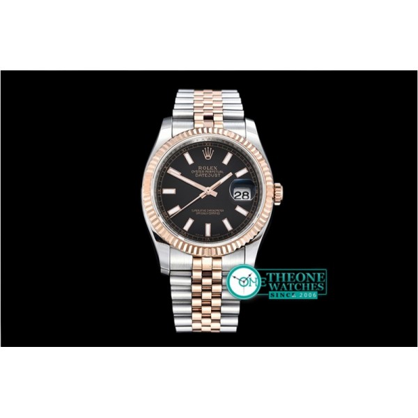 Rolex - DJ 36mm Jub Flt RG/SS Black Thick Lume BP A3135 Mod