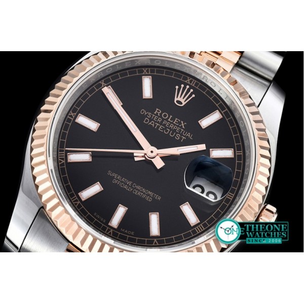 Rolex - DJ 36mm Jub Flt RG/SS Black Thick Lume BP A3135 Mod