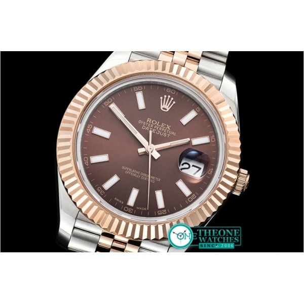 Rolex - DJ2 41mm Jub Flt RG/SS Brown Stick BP Swiss 2836