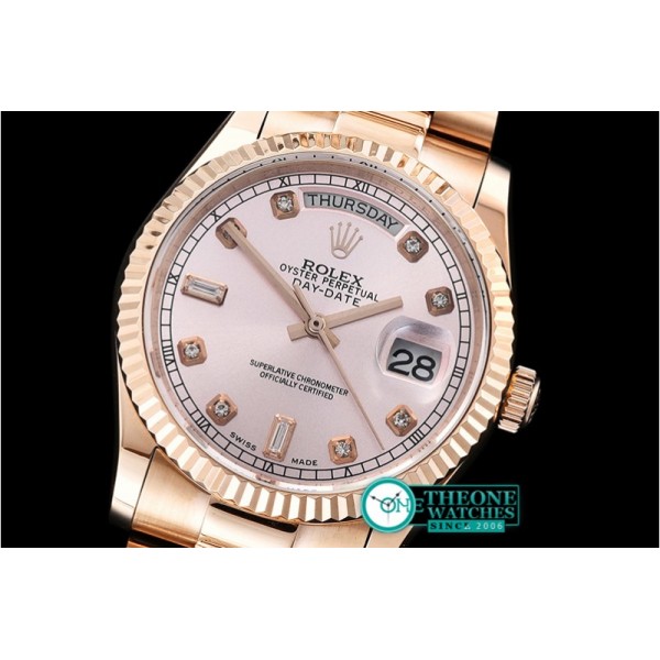 Rolex - DayDate 36mm Flt RG/RG Rose Gold Diam BP Swiss 2836