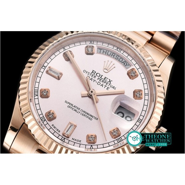 Rolex - DayDate 36mm Flt RG/RG Rose Gold Diam BP Swiss 2836