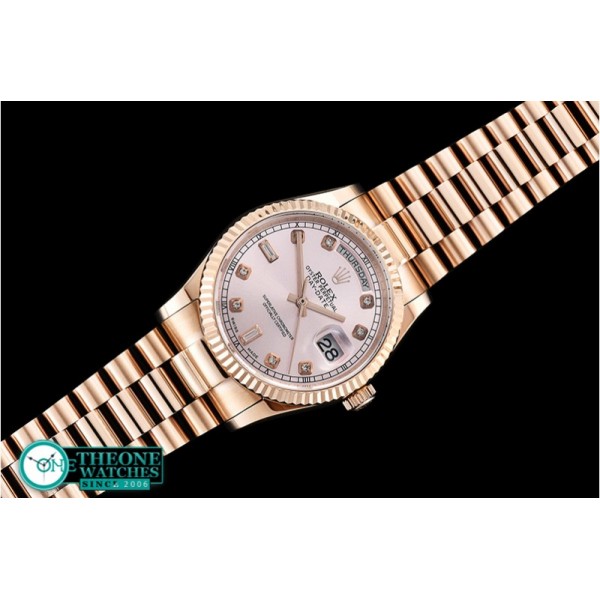 Rolex - DayDate 36mm Flt RG/RG Rose Gold Diam BP Swiss 2836