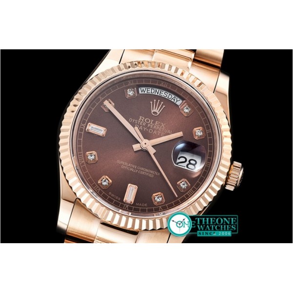 Rolex - DayDate 36mm Flt RG/RG Brown Diam BP Swiss 2836