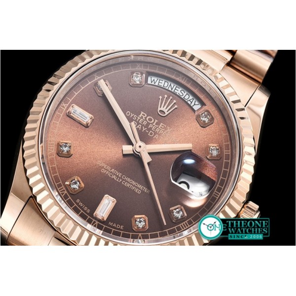 Rolex - DayDate 36mm Flt RG/RG Brown Diam BP Swiss 2836