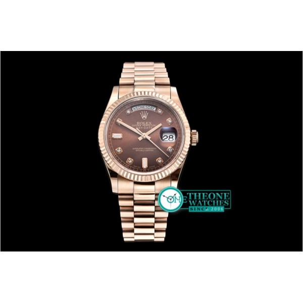 Rolex - DayDate 36mm Flt RG/RG Brown Diam BP Swiss 2836