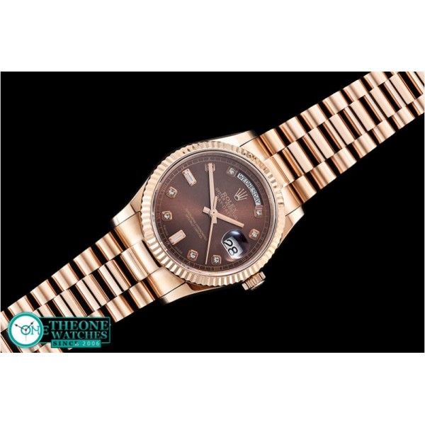 Rolex - DayDate 36mm Flt RG/RG Brown Diam BP Swiss 2836