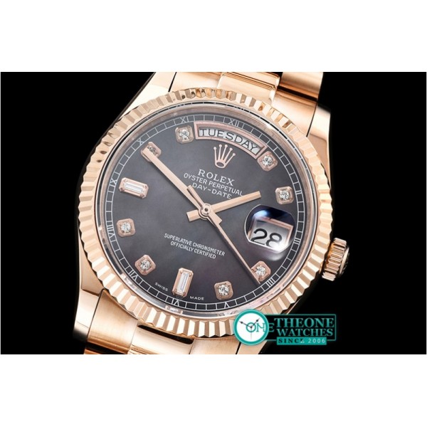 Rolex - DayDate 36mm Flt RG/RG Black MOP Diam BP Swiss 2836