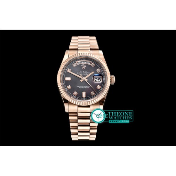 Rolex - DayDate 36mm Flt RG/RG Black MOP Diam BP Swiss 2836