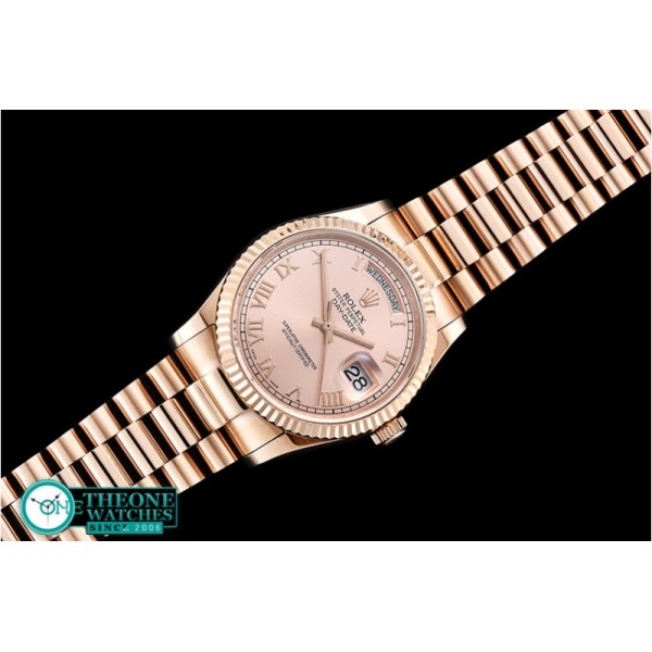 Rolex - DayDate 36mm Flt RG/RG Rose Gold Roman BP Swiss 2836