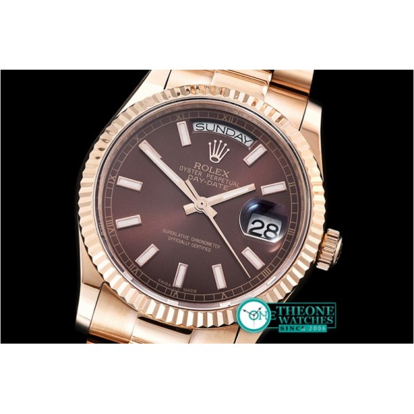 Rolex - DayDate 36mm Flt RG/RG Brown Thick Stk BP Swiss 2836