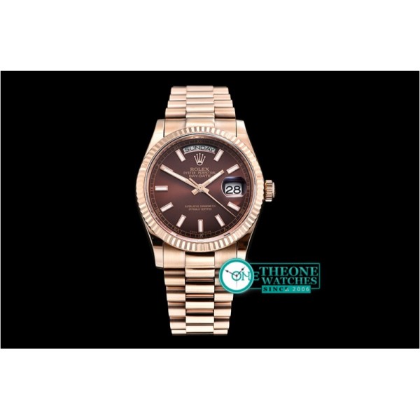 Rolex - DayDate 36mm Flt RG/RG Brown Thick Stk BP Swiss 2836