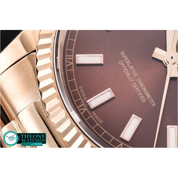 Rolex - DayDate 36mm Flt RG/RG Brown Thick Stk BP Swiss 2836