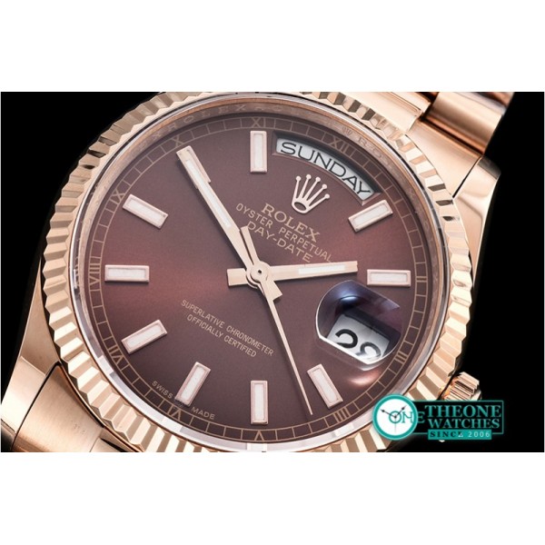 Rolex - DayDate 36mm Flt RG/RG Brown Thick Stk BP Swiss 2836