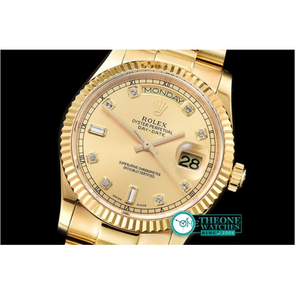 Rolex - DayDate 36mm Flt YG/YG Wrap Gold Diam BP Swiss 2836