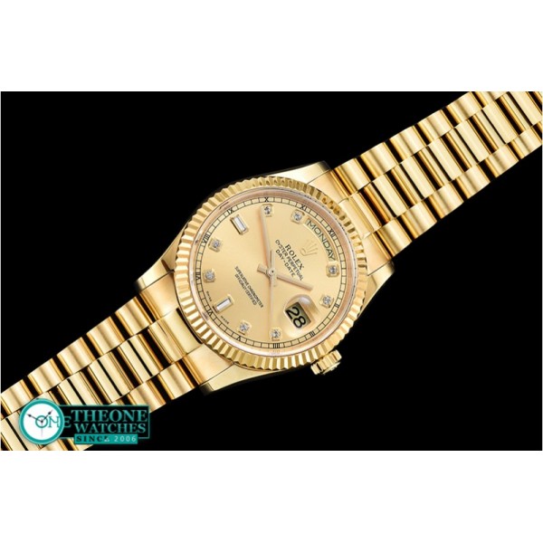 Rolex - DayDate 36mm Flt YG/YG Wrap Gold Diam BP Swiss 2836