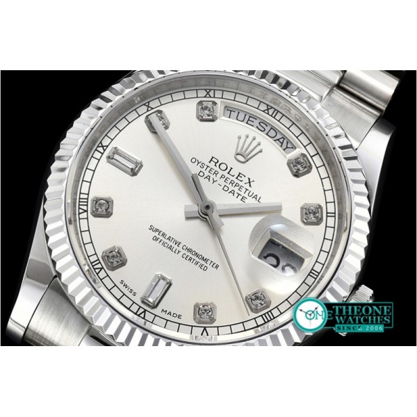 Rolex - DayDate 36mm Flt SS/SS Silver Wht Diam BP Swiss 2836