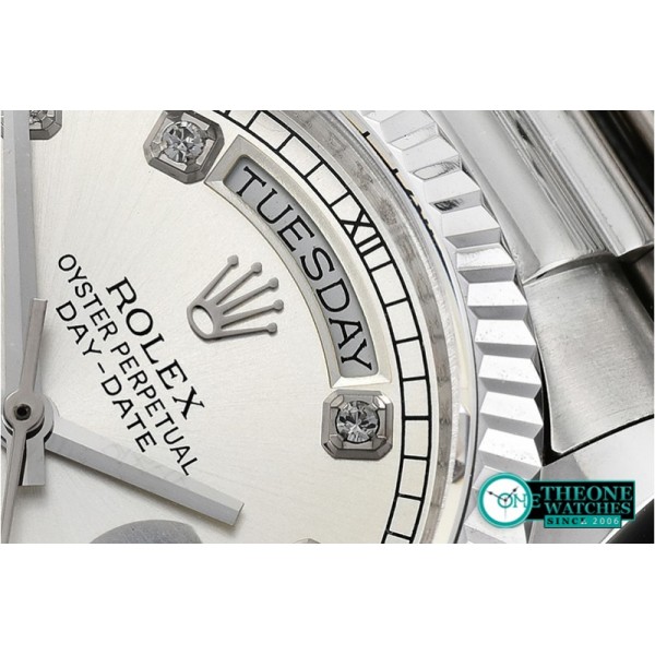 Rolex - DayDate 36mm Flt SS/SS Silver Wht Diam BP Swiss 2836