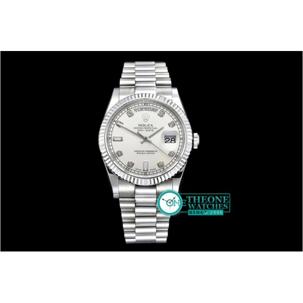 Rolex - DayDate 36mm Flt SS/SS Silver Wht Diam BP Swiss 2836