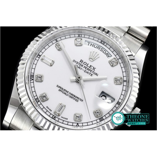 Rolex - DayDate 36mm Flt SS/SS Pearl White Diam BP Swiss 2836