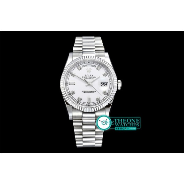 Rolex - DayDate 36mm Flt SS/SS Pearl White Diam BP Swiss 2836