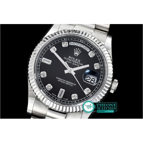 Rolex - DayDate 36mm Flt SS/SS Black Diam BP Swiss 2836