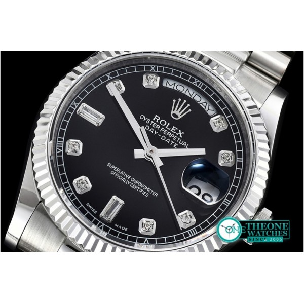 Rolex - DayDate 36mm Flt SS/SS Black Diam BP Swiss 2836