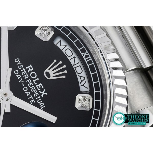 Rolex - DayDate 36mm Flt SS/SS Black Diam BP Swiss 2836