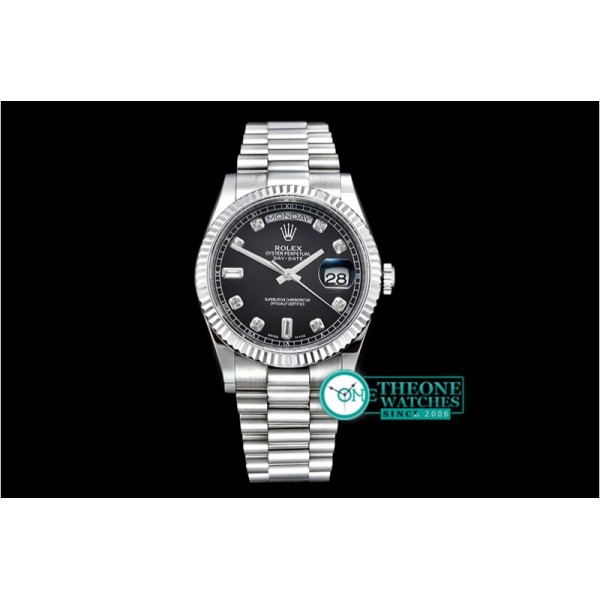 Rolex - DayDate 36mm Flt SS/SS Black Diam BP Swiss 2836