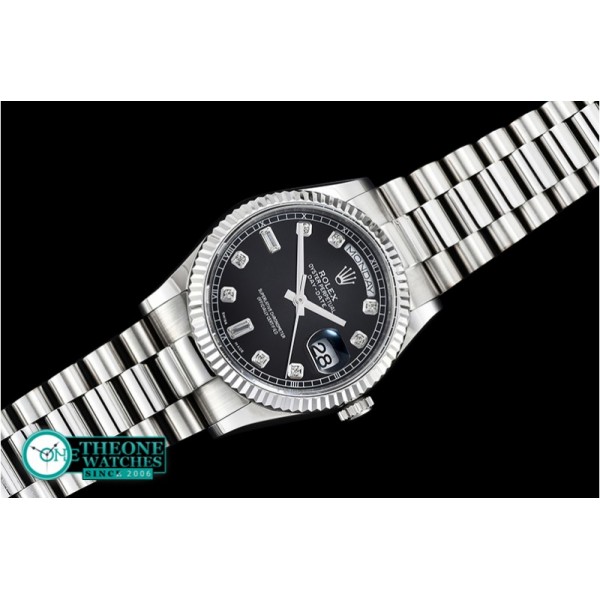 Rolex - DayDate 36mm Flt SS/SS Black Diam BP Swiss 2836